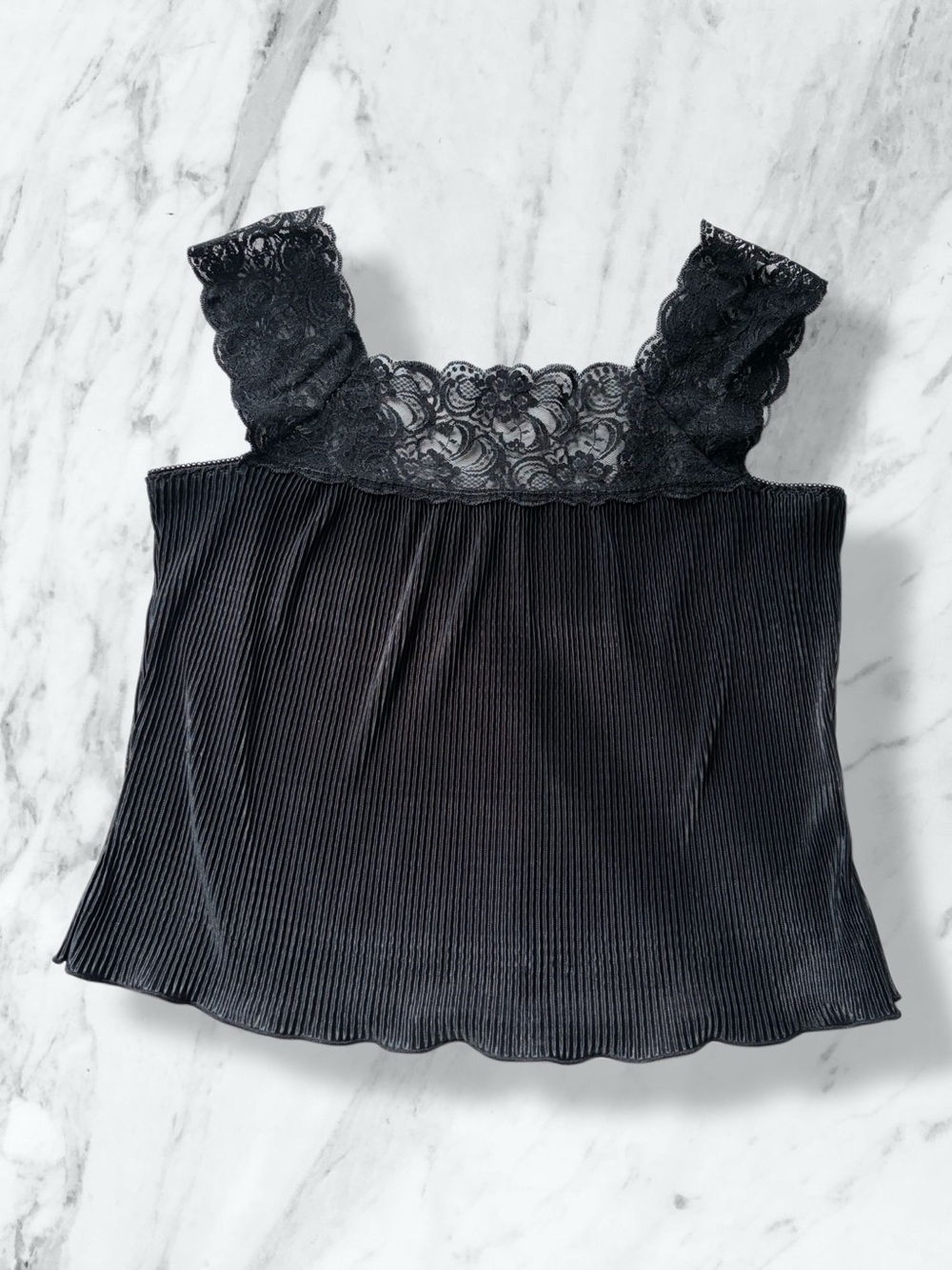 Black Lace-Trim Ribbed Tank Top